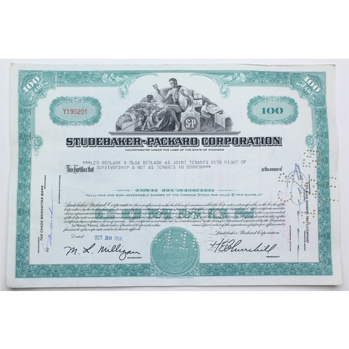 1958 Studebaker-Packard Corporation Stock Certificate - Y190201 - 100 Shares