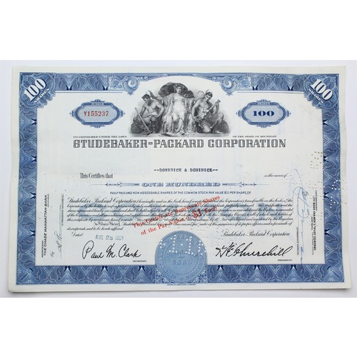 1958 Studebaker-Packard Corporation Stock Certificate - Y155237 - 100 Shares