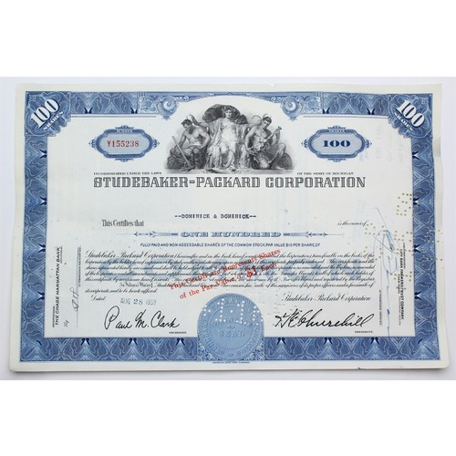 1958 Studebaker-Packard Corporation Stock Certificate - Y155238 - 100 Shares