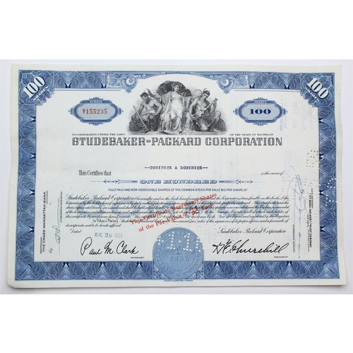 1958 Studebaker-Packard Corporation Stock Certificate - Y155235 - 100 Shares