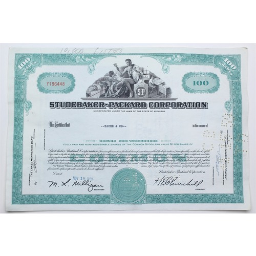 1958 Studebaker-Packard Corporation Stock Certificate - Y196448 - 100 Shares