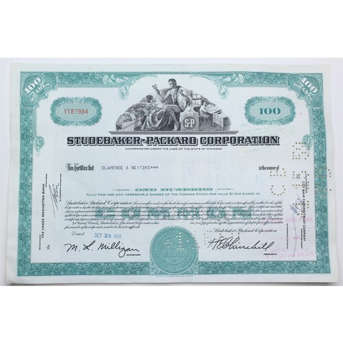 1958 Studebaker-Packard Corporation Stock Certificate - Y187994 - 100 Shares