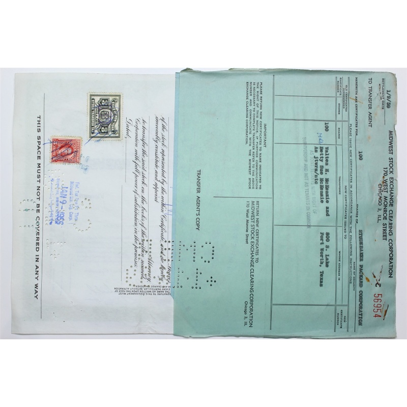 1958 Studebaker-Packard Corporation Stock Certificate - Y204338 - 100 Shares