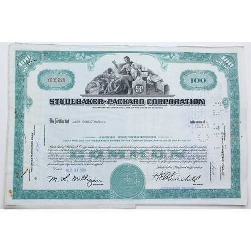 1958 Studebaker-Packard Corporation Stock Certificate - Y205229 - 100 Shares
