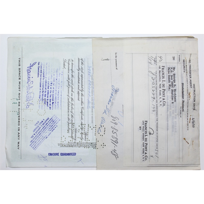 1958 Studebaker-Packard Corporation Stock Certificate - Y205229 - 100 Shares