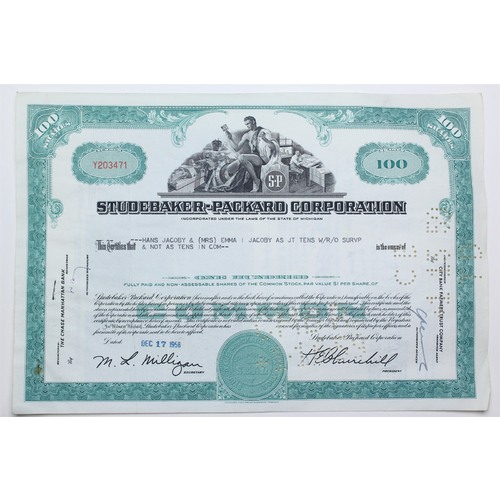 1958 Studebaker-Packard Corporation Stock Certificate - Y203471 - 100 Shares