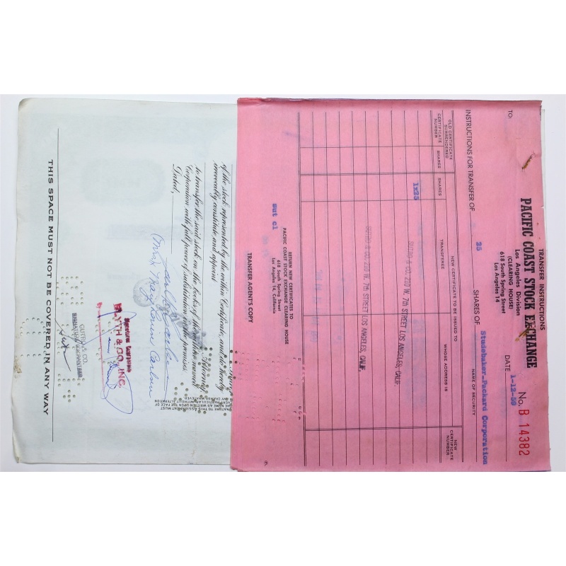 1958 Studebaker-Packard Corporation Stock Certificate - Y201923 - 100 Shares