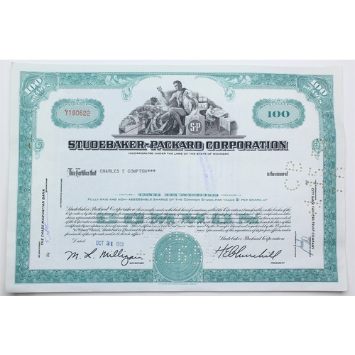 1958 Studebaker-Packard Corporation Stock Certificate - Y190622 - 100 Shares