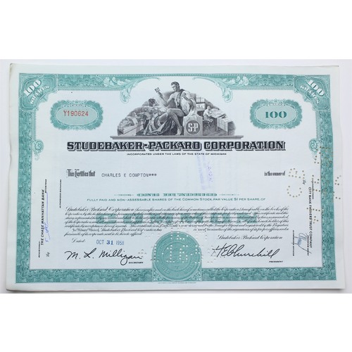 1958 Studebaker-Packard Corporation Stock Certificate - Y190624 - 100 Shares