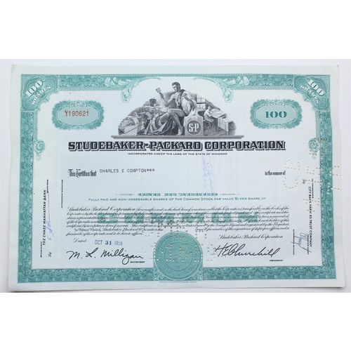 1958 Studebaker-Packard Corporation Stock Certificate - Y190621 - 100 Shares