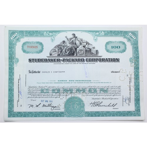 1958 Studebaker-Packard Corporation Stock Certificate - Y190625 - 100 Shares
