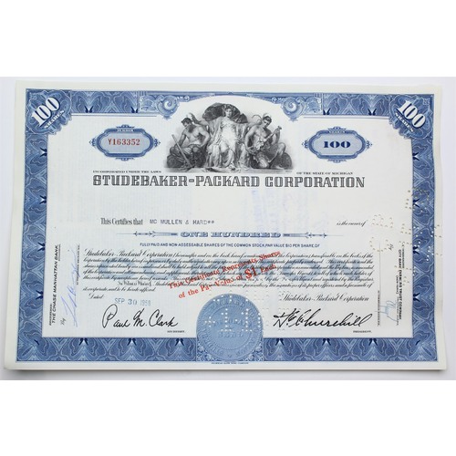 1958 Studebaker-Packard Corporation Stock Certificate - Y163352 - 100 Shares
