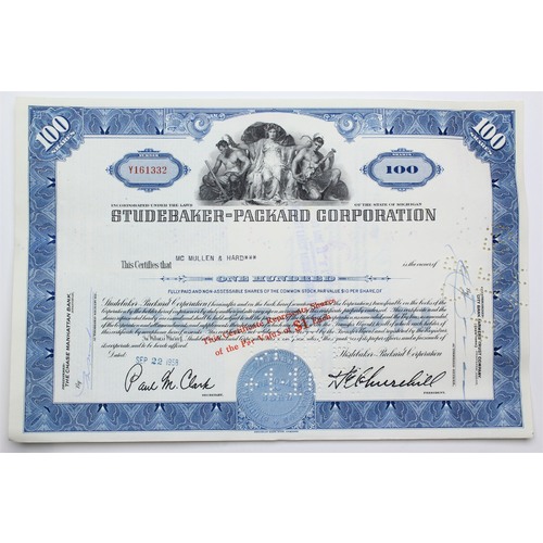 1958 Studebaker-Packard Corporation Stock Certificate - Y161332 - 100 Shares