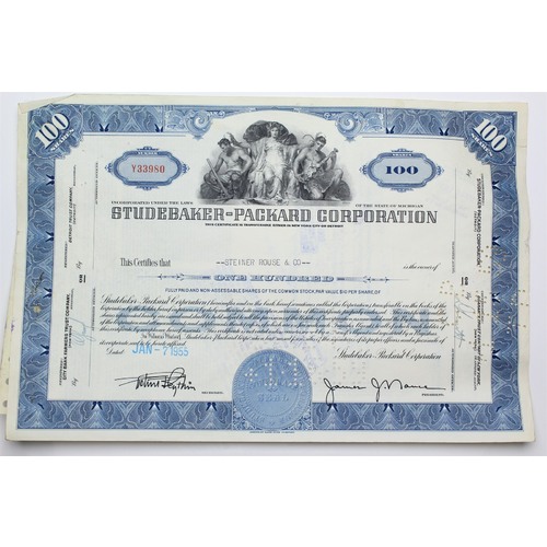 1955 Studebaker-Packard Corporation Stock Certificate - Y33980 - 100 Shares