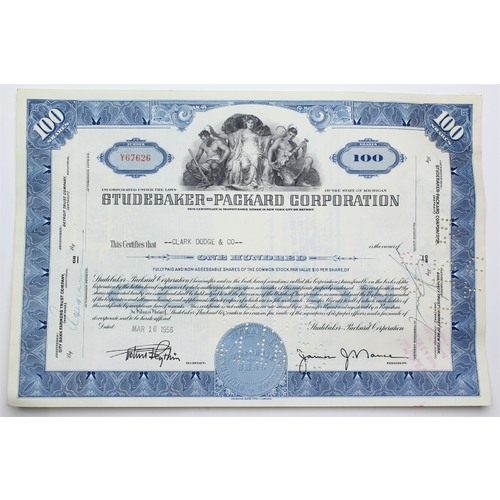 1956 Studebaker-Packard Corporation Stock Certificate - Y67626 - 100 Shares