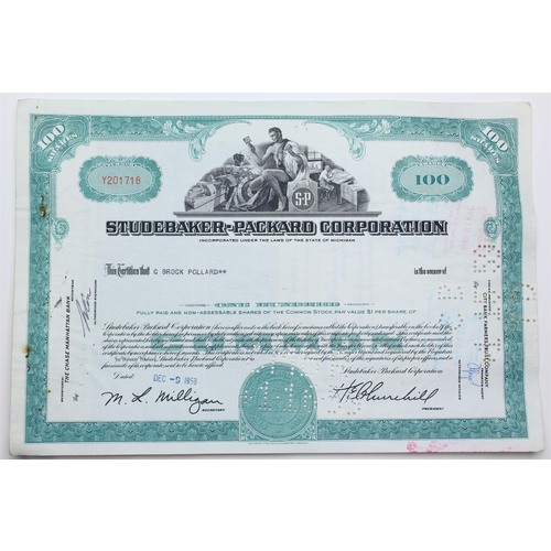 1958 Studebaker-Packard Corporation Stock Certificate - Y201718 - 100 Shares