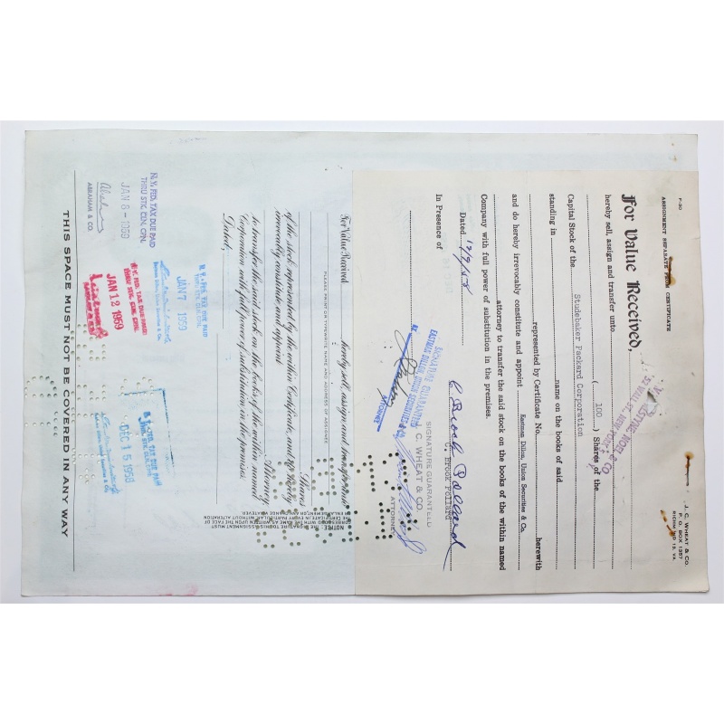 1958 Studebaker-Packard Corporation Stock Certificate - Y201718 - 100 Shares