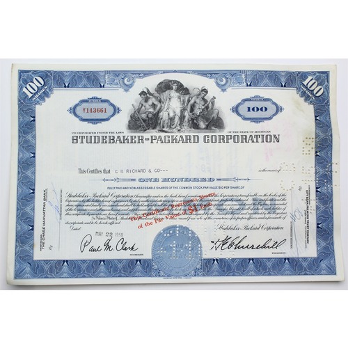 1958 Studebaker-Packard Corporation Stock Certificate - Y143661 - 100 Shares