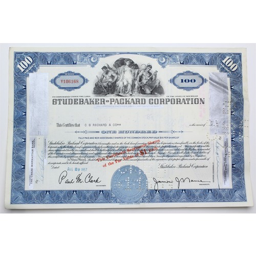 1957 Studebaker-Packard Corporation Stock Certificate - Y106168 - 100 Shares