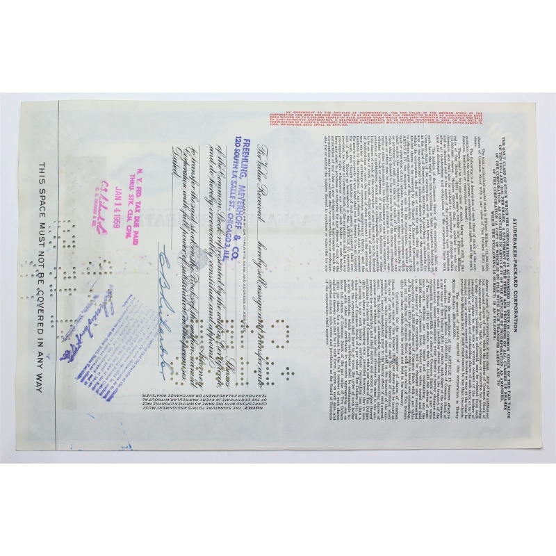 1957 Studebaker-Packard Corporation Stock Certificate - Y102880 - 100 Shares