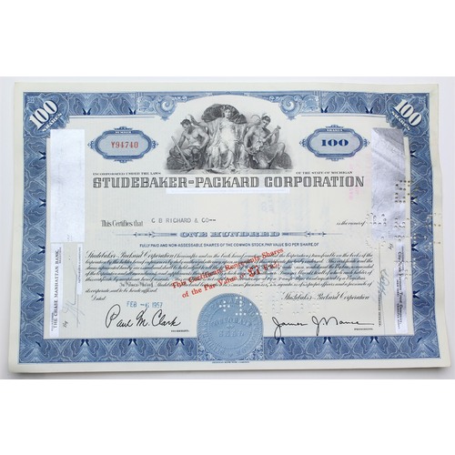 1957 Studebaker-Packard Corporation Stock Certificate - Y94740 - 100 Shares