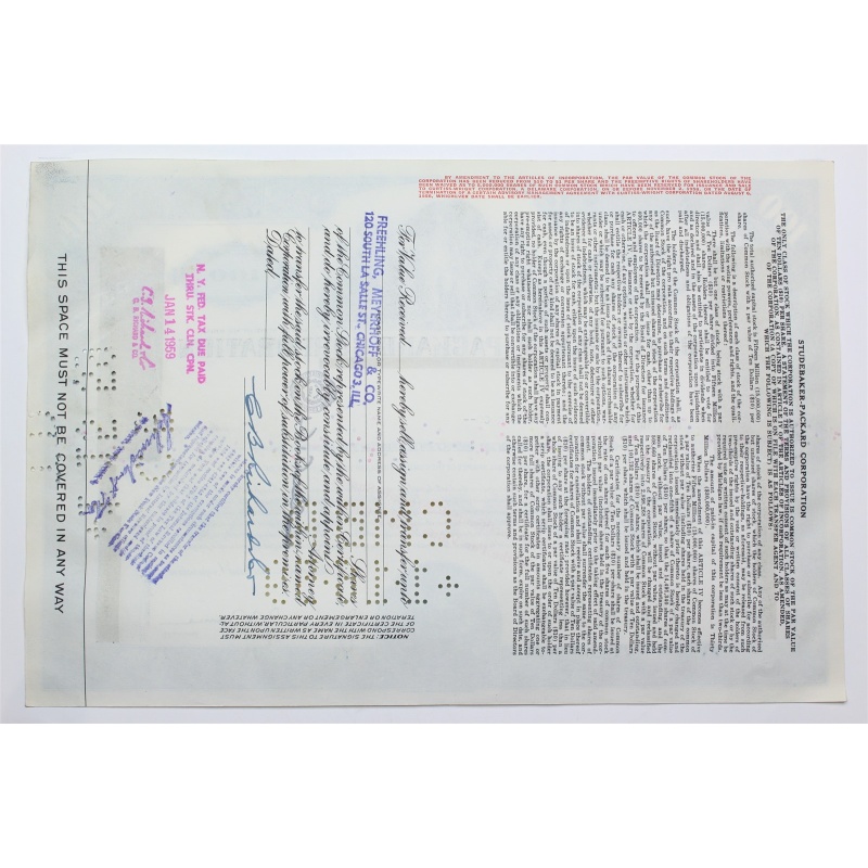 1957 Studebaker-Packard Corporation Stock Certificate - Y94740 - 100 Shares