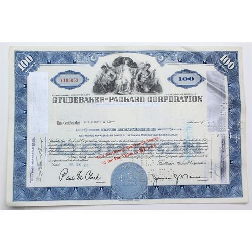 1957 Studebaker-Packard Corporation Stock Certificate - Y105053 - 100 Shares
