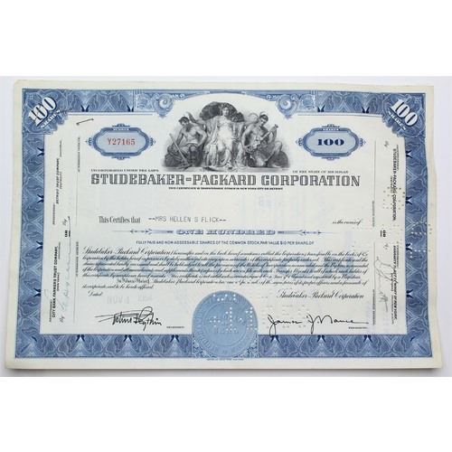 1954 Studebaker-Packard Corporation Stock Certificate - Y27165 - 100 Shares