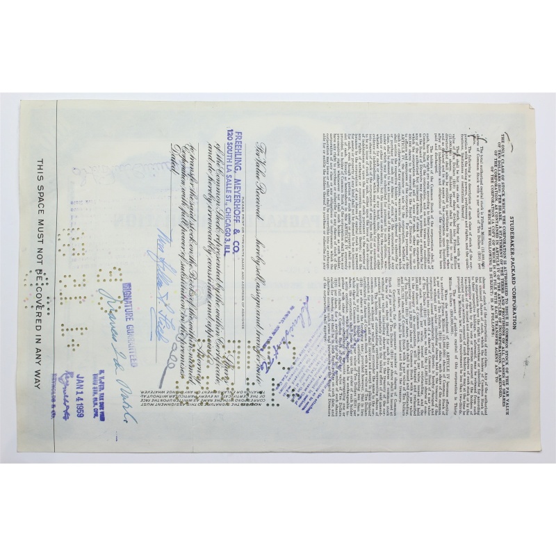 1954 Studebaker-Packard Corporation Stock Certificate - Y27165 - 100 Shares