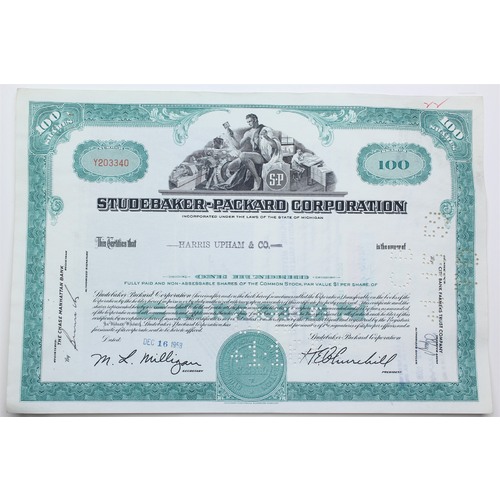 1958 Studebaker-Packard Corporation Stock Certificate - Y203340 - 100 Shares