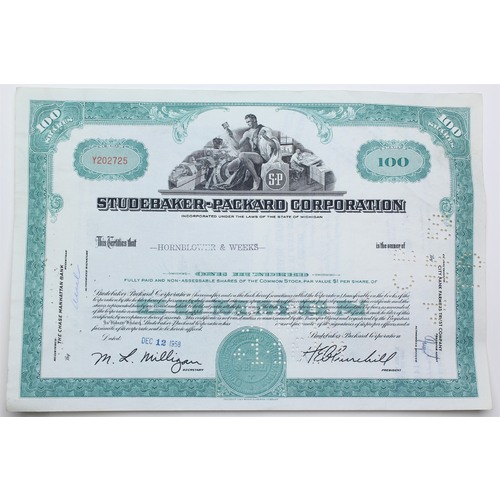 1958 Studebaker-Packard Corporation Stock Certificate - Y202725 - 100 Shares
