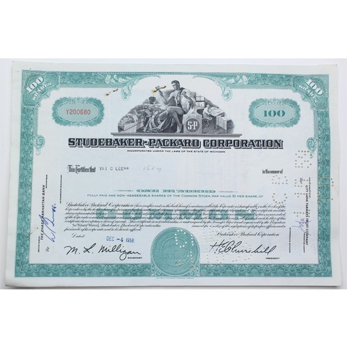 1958 Studebaker-Packard Corporation Stock Certificate - Y200680 - 100 Shares