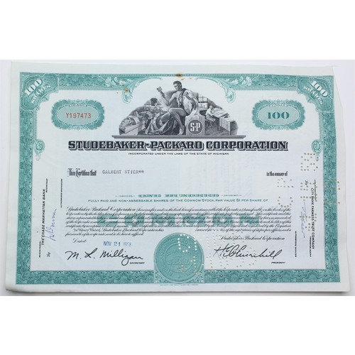 1958 Studebaker-Packard Corporation Stock Certificate - Y197473 - 100 Shares
