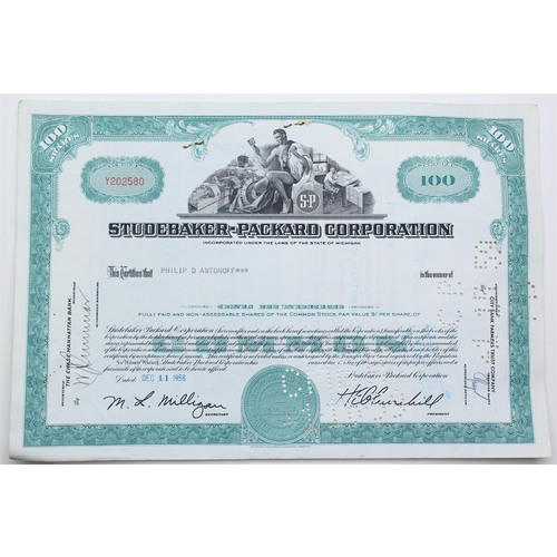 1958 Studebaker-Packard Corporation Stock Certificate - Y202580 - 100 Shares