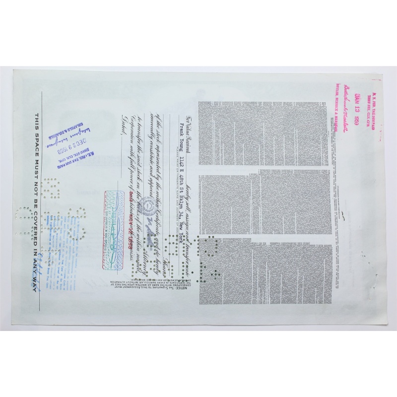 1958 Studebaker-Packard Corporation Stock Certificate - Y193457 - 100 Shares