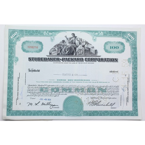 1959 Studebaker-Packard Corporation Stock Certificate - Y206216 - 100 Shares