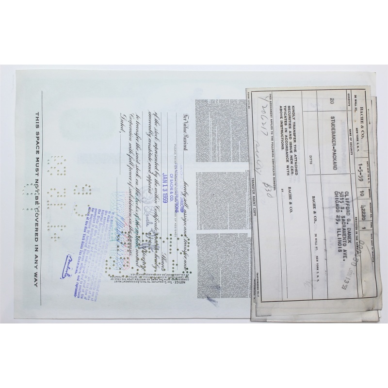 1959 Studebaker-Packard Corporation Stock Certificate - Y206217 - 100 Shares