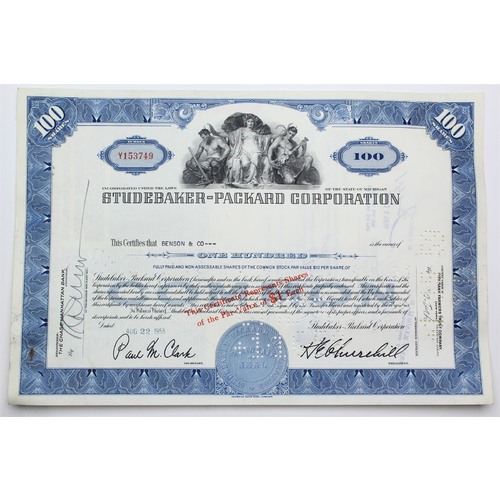 1958 Studebaker-Packard Corporation Stock Certificate - Y153749 - 100 Shares