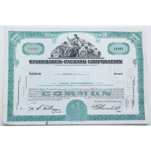 1958 Studebaker-Packard Corporation Stock Certificate - Y185828 - 100 Shares