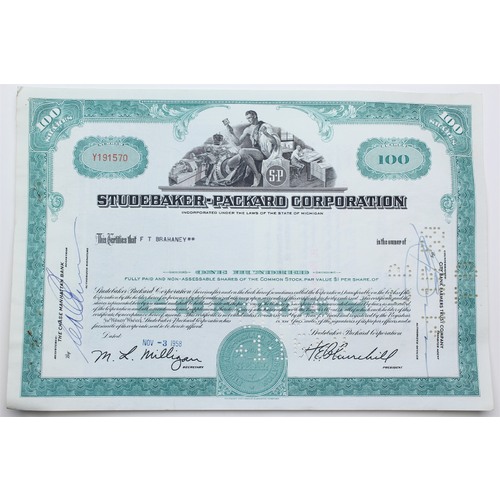 1958 Studebaker-Packard Corporation Stock Certificate - Y191570 - 100 Shares