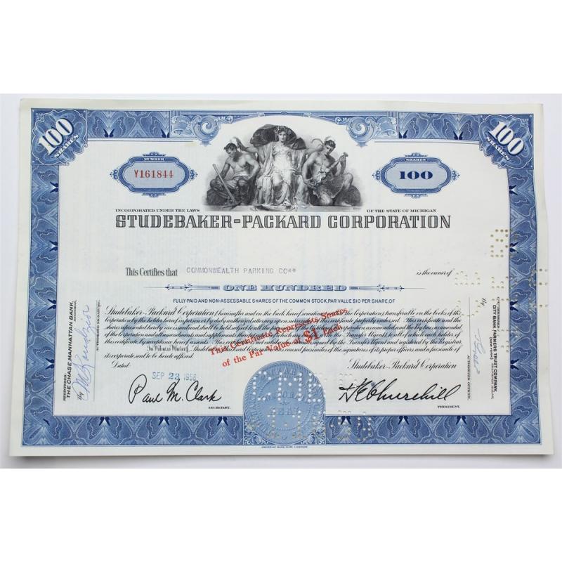 1958 Studebaker-Packard Corporation Stock Certificate - Y161844 - 100 Shares