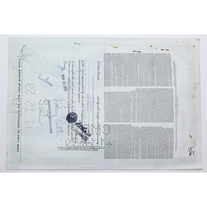 1958 Studebaker-Packard Corporation Stock Certificate - Y185693 - 100 Shares