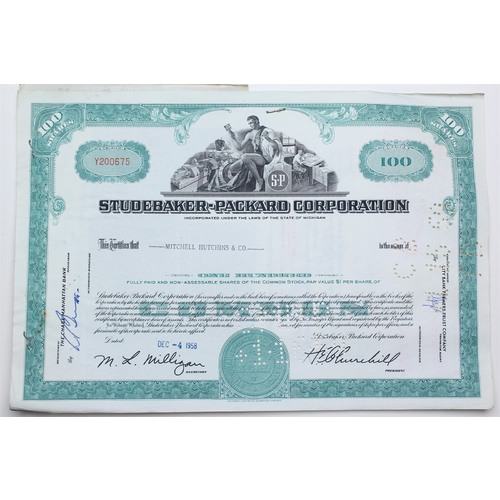 1958 Studebaker-Packard Corporation Stock Certificate - Y200675 - 100 Shares