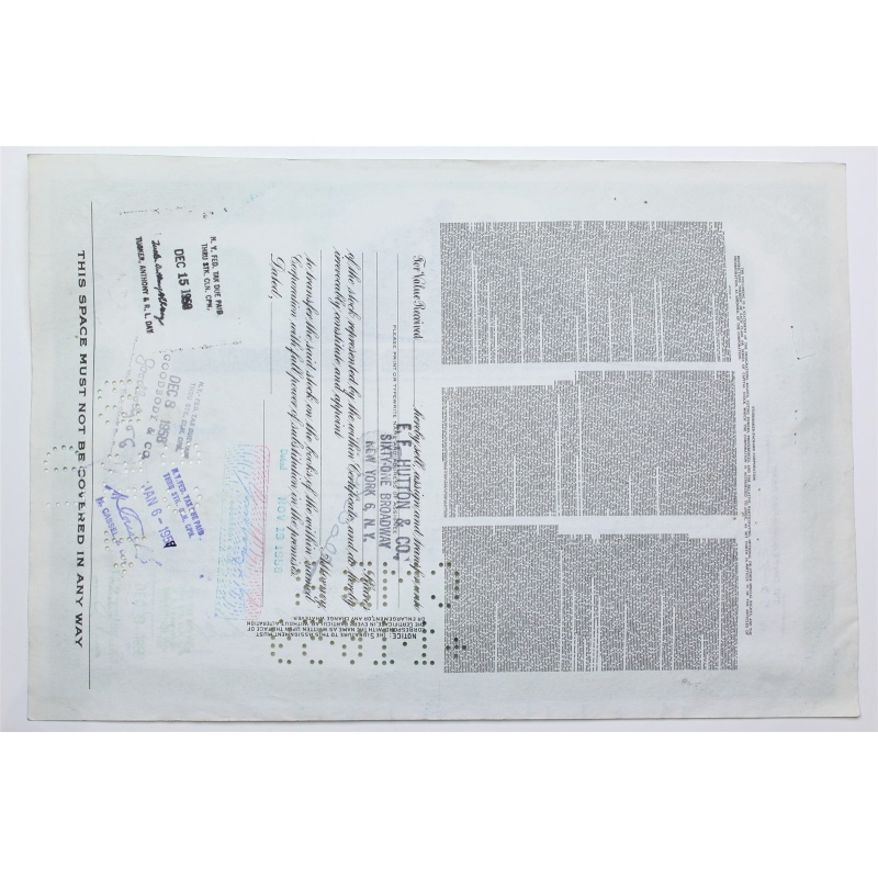 1958 Studebaker-Packard Corporation Stock Certificate - Y195722 - 100 Shares