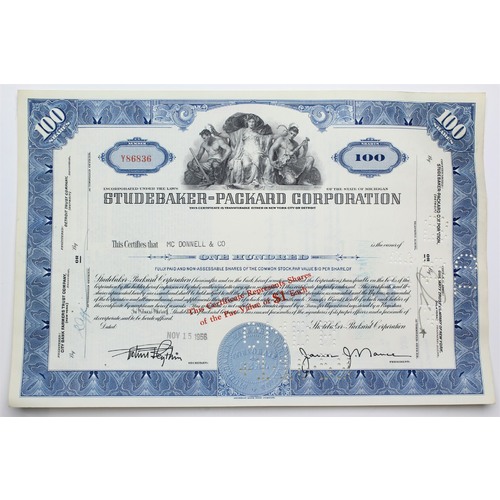 1956 Studebaker-Packard Corporation Stock Certificate - Y86836 - 100 Shares