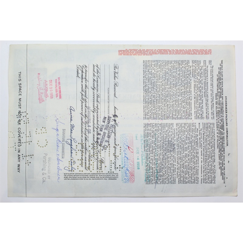 1957 Studebaker-Packard Corporation Stock Certificate - Y109461 - 100 Shares