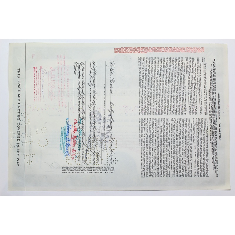1958 Studebaker-Packard Corporation Stock Certificate - Y168990 - 100 Shares