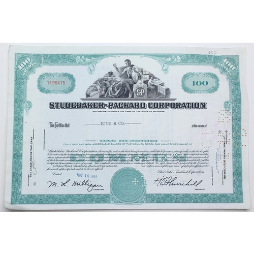 1958 Studebaker-Packard Corporation Stock Certificate - Y196475 - 100 Shares