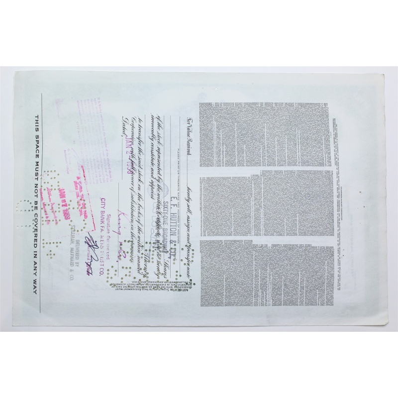 1958 Studebaker-Packard Corporation Stock Certificate - Y196475 - 100 Shares