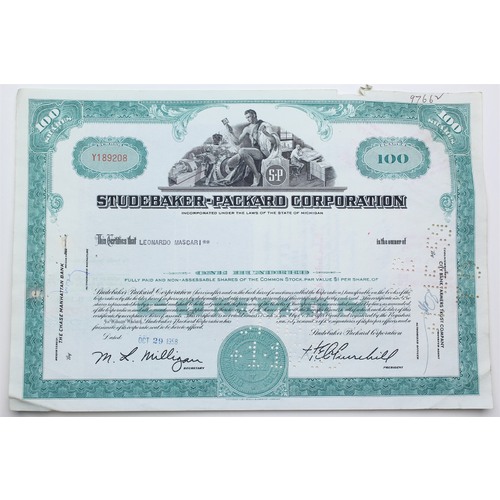 1958 Studebaker-Packard Corporation Stock Certificate - Y189208 - 100 Shares